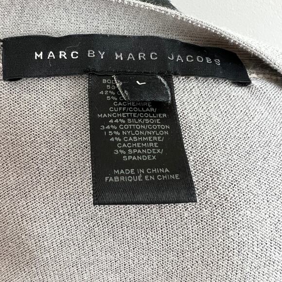 MARC BY MARC Gray Silk Cotton Cashmere Blent V-Neck Button-Up Cardigan Sweater L - Picture 7 of 7